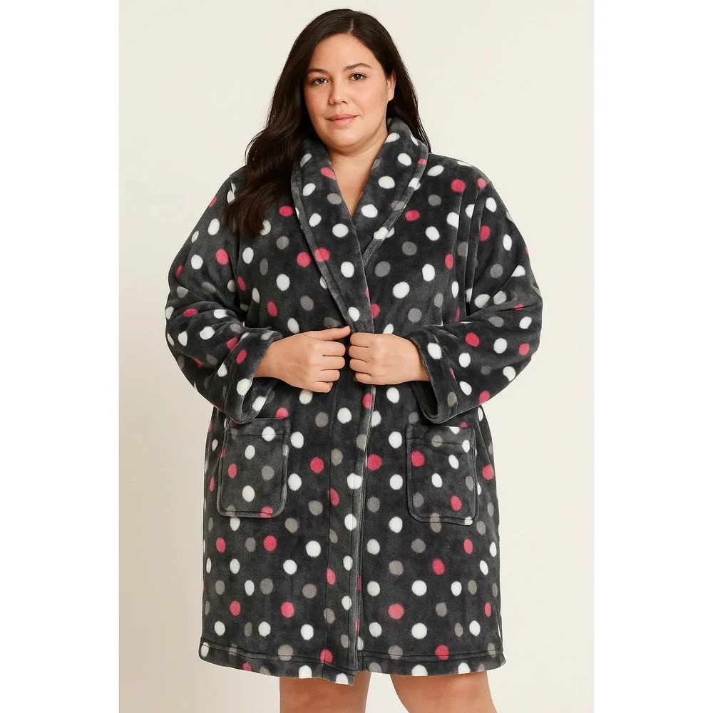 Sonoma Goods For Life XL Polka Dot Plush Fleece Robe Loungewear Pajama Housecoat